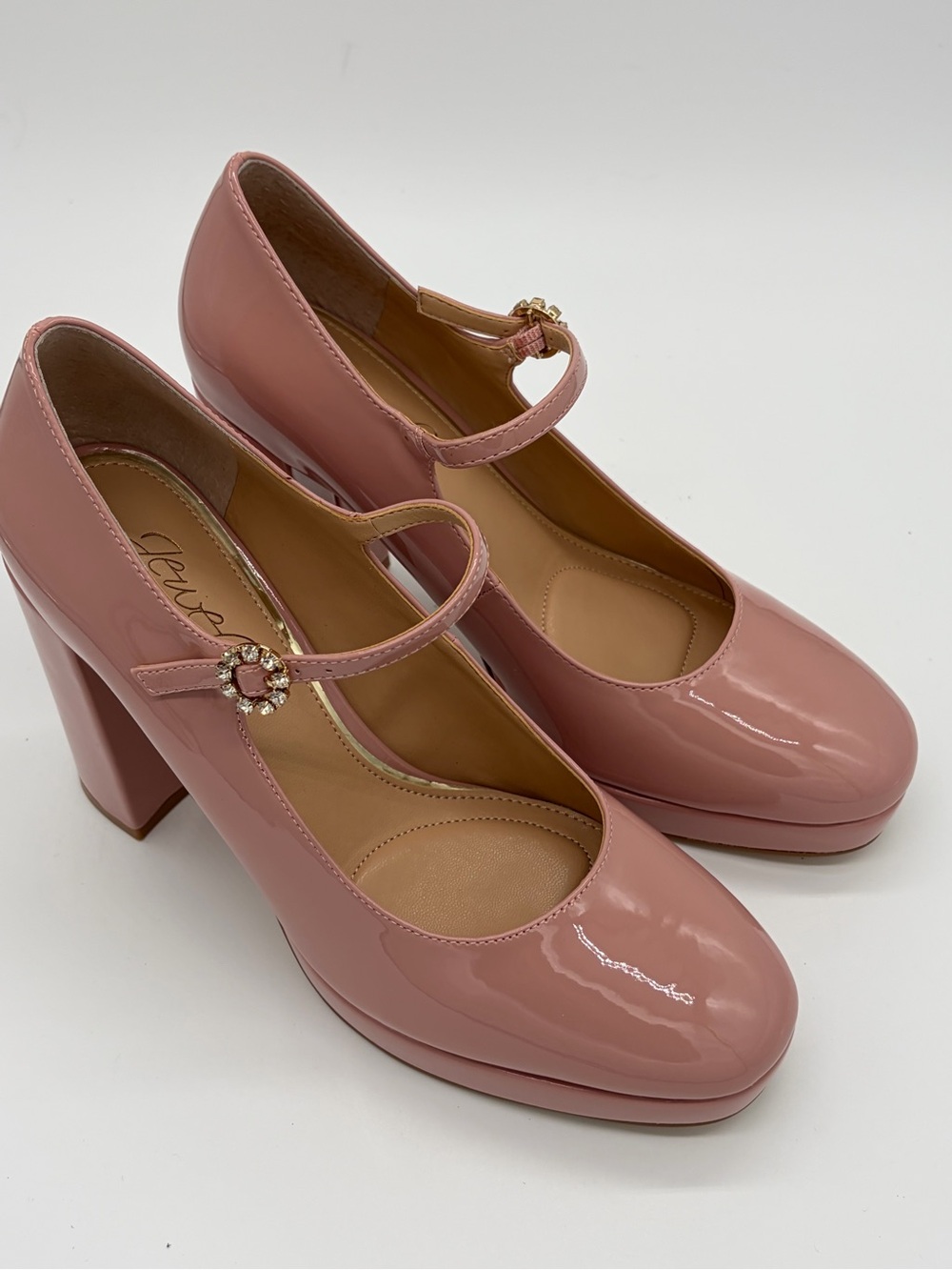 Jewel Badgley Mischka Blush Patent Mary Jane Block Heels